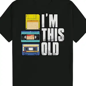 Retro Nostalgic 80s 90s Cassette & Floppy Disk "I'm This Old" Cotton Short Sleeve T-Shirt - Men's Women's Funny Vintage Tops Tees T-Shirts