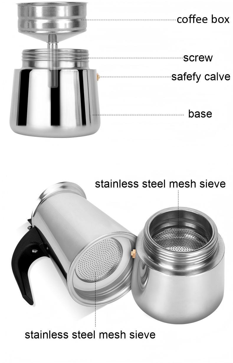 Cross-border Stainless Steel Coffee Pot Mocha European Espresso French Coffee Pot for Home and Office Use