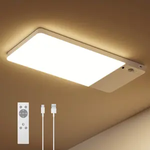 Rechargeable Motion Sensor Ceiling Light Upgraded with 12000mAh Battery LED Shower Lights Ceiling Lamp for Bathroom Pantry Garage Remote Control 3 Color Temperatures Brightness Adjustment No Drill Cordless Installation