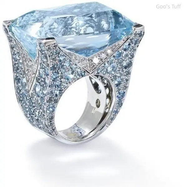 Women's Oversized Bold Square Blue Stone Statement Band Ring - European American Style, Cross-Border New Arrival, Eye-Catching Costume Jewelry for Party, Nightclub Outfits