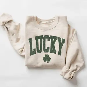 Lucky Shamrock Unisex Sweatshirt, Cute St Patrick?s Day Graphic Crewneck, Irish Holiday Green Theme Cotton Fleece Pullover, Festive Gift For Women