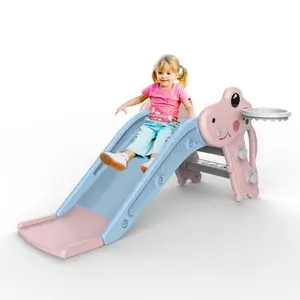 Toddler Slide, Green Playful Style, Kids Slide Playset with Ball & Hoop, Non-Slip Steps, Indoor Outdoor, 1-3 Years