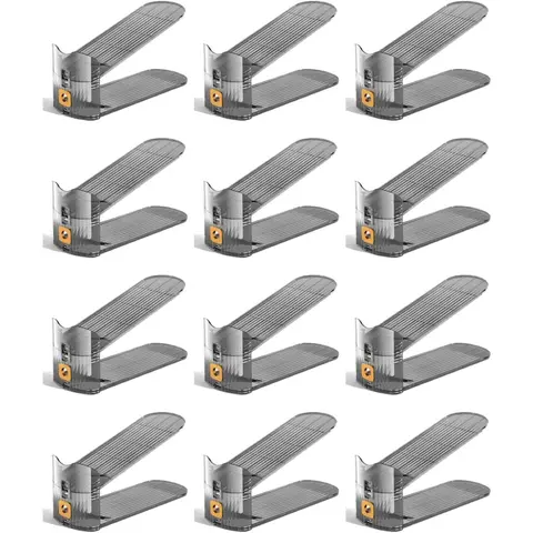 HYGRAD 3-Level Height Adjustable ABS Shoe Rack Organizer - 12-Piece Non-Slip Durable Space-Saving Closet Storage, 2.75”D X 10”W X 4.21”H, 6.63 lbs Display Shelf for Sneakers, Heels, Dorm Room Gift