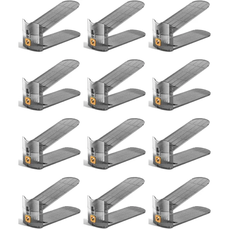HYGRAD 3-Level Height Adjustable ABS Shoe Rack Organizer - 12-Piece Non-Slip Durable Space-Saving Closet Storage, 2.75”D X 10”W X 4.21”H, 6.63 lbs Display Shelf for Sneakers, Heels, Dorm Room Gift