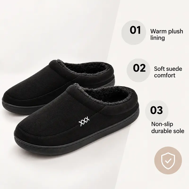 XJYQZFJT Men's Fluffy House Slippers - Slip-On Design with Minimalist Ankle Round Toe Braid, Velvet-Lined Warmth, Anti-Slip EVA Sole, Cozy Feet Indoor Home Slippers, Ideal Gifts for Boyfriend Slip On Slippers Slip Ons Slippers