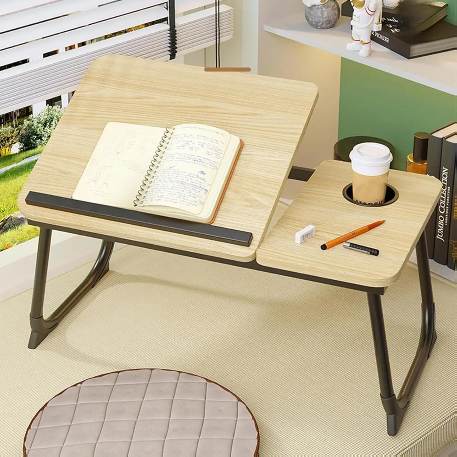Laptop Desk for Bed, Adjustable Laptops Stand with 5 Adjustable Angles, Portable Lap Tray Table with Cup Holder, Laptop Bed Desk Tray for Eating Working Writing Reading (Yellow)