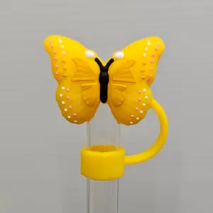 Butterfly 3D Silicone Straw Topper  - Gold Yellow