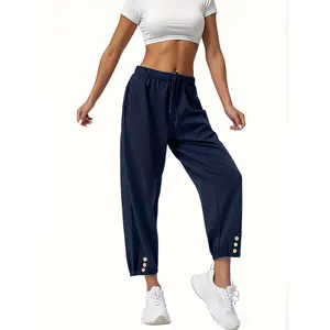 The 2025 New 3pcs Loose High-waisted Button- Pants, 9-inch Pants, Wide-leg Pants, Unisex Style With Pockets, Convenient For Going Out. Casual Trousers, With A Loose-fitting Waist Womenswear Bottom Basic Minimalist Mixed Color