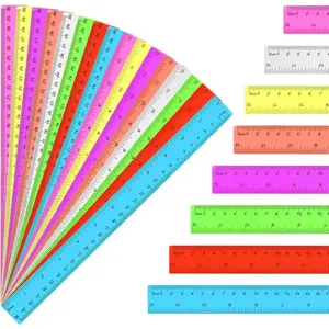 16-Pack Assorted Colors Clear 12-Inch Plastic Rulers, Transparent Metric Rulers with Inches and Centimeters, for Kids, School, Classroom, Home, and Office Supplies