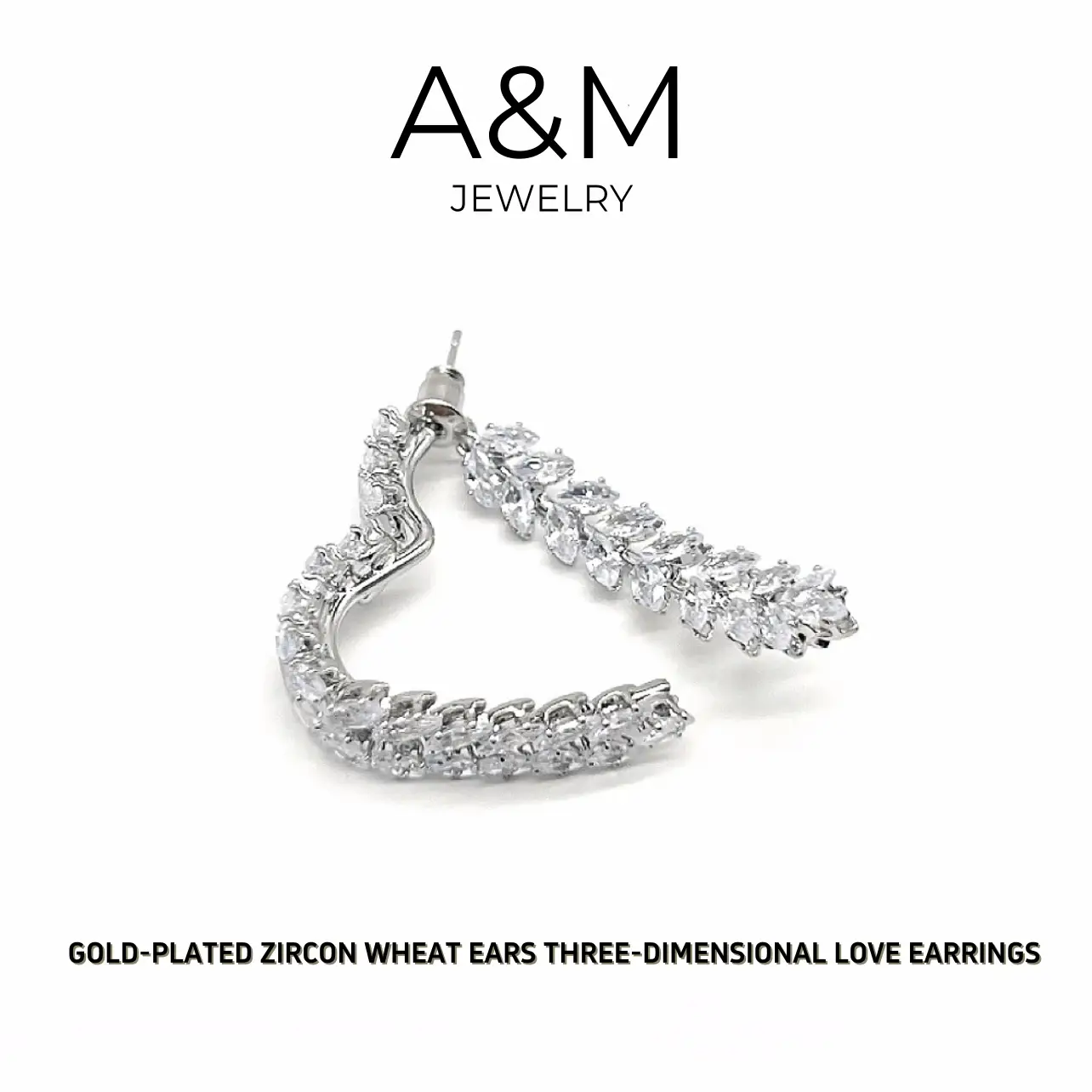 A&M 14K Gold Plated Heart-Shaped Elegant Earrings For Women- Cubic Zirconia Stones Jewelry