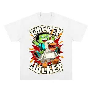 Chicken Jockey T-Shirt,Game Lover Chicken, Minecraft Family Quirky Cotton Graphic Tees, Gaming Gift For Men Women