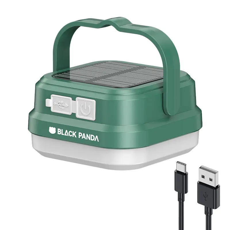 Black Panda-Portable Solar Light Super Convenient Dual Charging! TYPE-C Fast Charge + Solar Panel, High Lumen, Waterproof & Durable, Easy to Carry