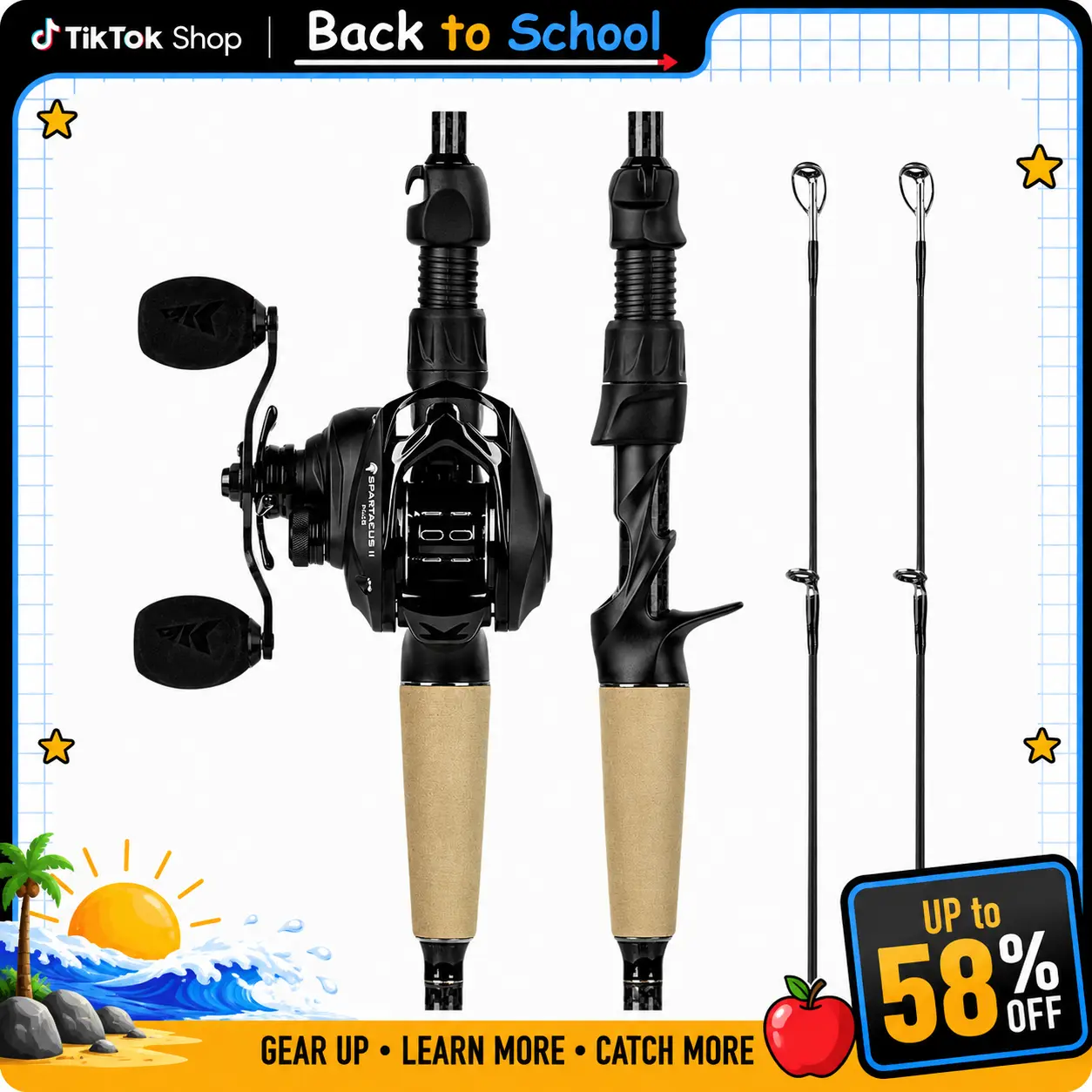 【Back to School】KastKing Spartacus II Plus Fishing Rod Combo, Sensitive IM6 Graphite, Twin-Tip with Extra Backup Tip, Smooth Casting Guides SummerVibes 【Back to School】KastKing Spartacus II Plus Fishing Rod Combo, Sensitive IM6 Graphite, Twin-Tip with Extra Backup Tip, Smooth Casting Guides SummerVibes