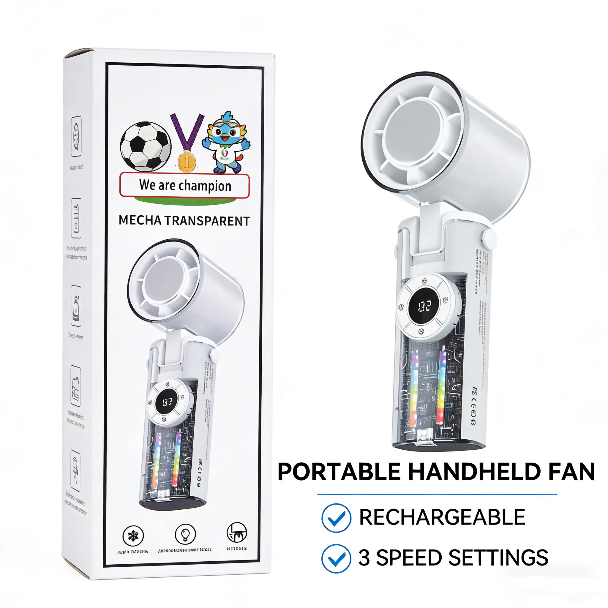 SummerVibes Handheld Cooling Fan, 3600mAh Rechargeable Turbo Fan with Digital Display, 199-Level Stepless Speed, 3-4 Work Time, 5-in-1 for Travel Office Dorm