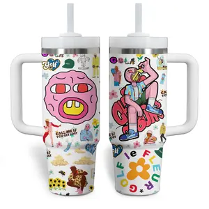 The Creator Music Tumbler 40oz with Handle, Hip Hop Aesthetic Cup, IGOR Flower Boy Inspired Mug, Rap Fan Gift, Streetwear Music Travel Mug, Trendy Artist Stainless Steel Tumbler