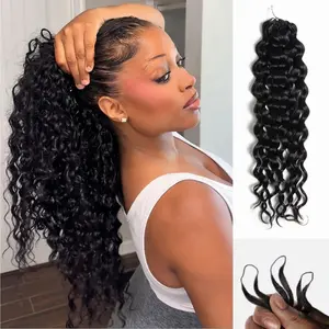 Style Icon Crochet Human Hair Water Wave Pre Looped Natural Curly Hair for Kinky Twist Crochet Braiding Hair Natural Black 56 Gram/Pack