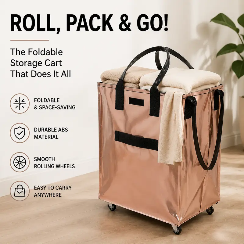 Collapsible Rolling Shopping Bags for Groceries - Reusable Foldable Storage Bags with 4 360-Degree Swivel Wheels, Zippered Top Closure, High Capacity, Strong Load-Bearing, Handle for Daily Shopping & Home Organization