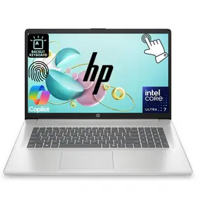 HP 17 Premium Business Laptop, 17.3" Touchscreen, Intel 12-core Ultra 7 255U, Windows 11 H, Backlit Keyboard, Fingerprint Reader, Silver (Intel Core Ultra 7 255U, Up to 16GB DDR5 |Up to 1TB SSD)
