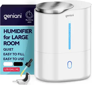Geniani Huron 4L Ultrasonic Cool Mist Humidifier – Top Fill, Quiet for Bedroom, Plants,  Aroma Terapia  – 18h Runtime, Auto Shut-Off with Oil Scents