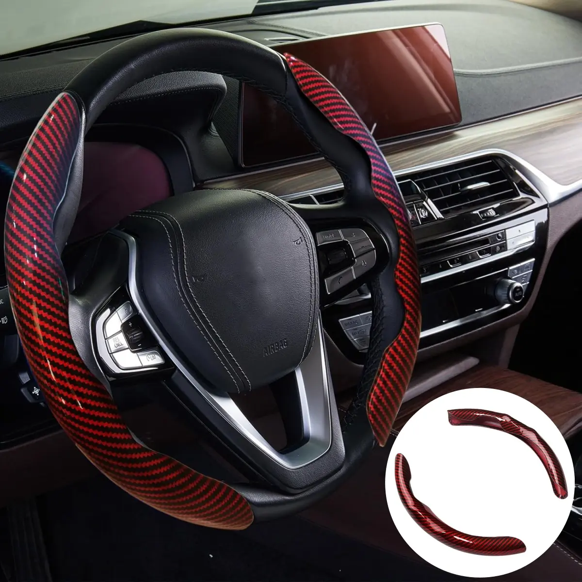 2pcs Carbon Fiber Pattern Non-Slip Steering Wheel Booster Cover, 15-inch Segmented-Butterfly Design, Universal Auto Decorative Accessory for BMW Chevrolet Ford & More, Enhance Your Drive with Style for Long Drives, Non-Slip Material