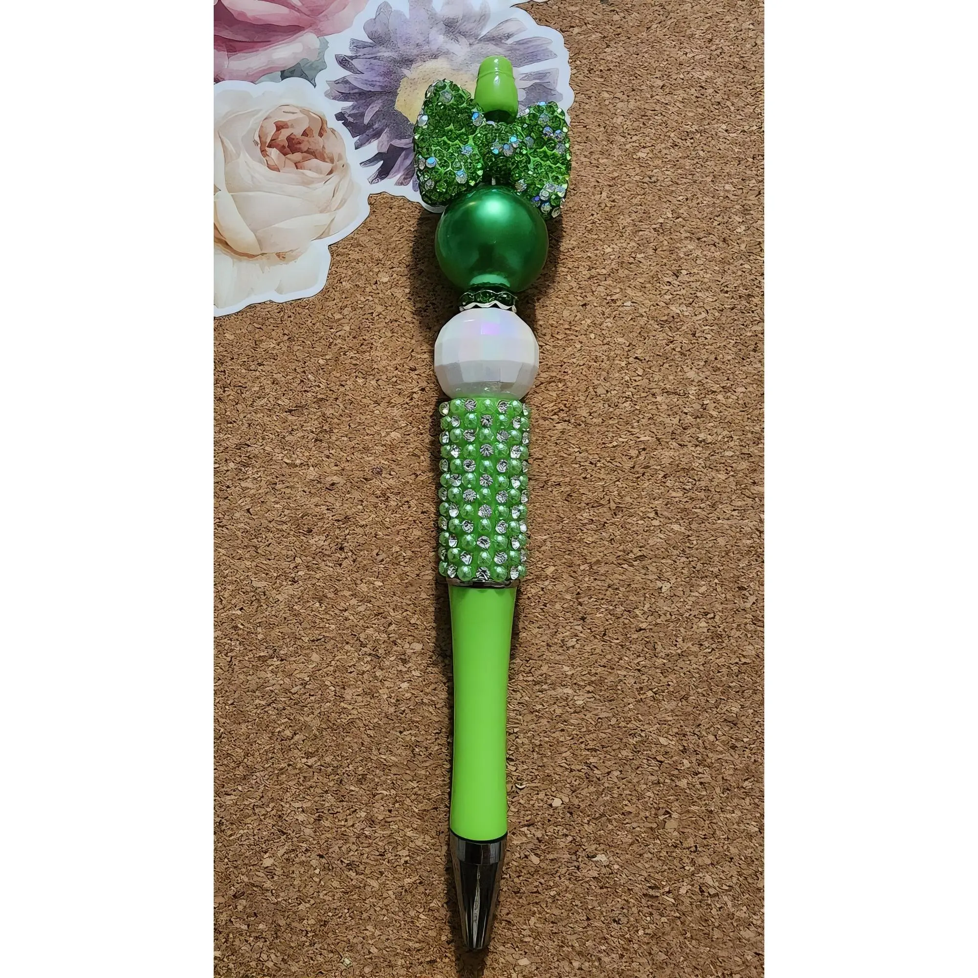 Green Rhinestone Bow Pen with Refill