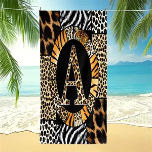 Bold Leopard Monogram A-Z Print Beach Towel, Wild Animal Skin Pool Towel, Multipurpose Lightweight Sand-Resistant for Women Girls Pool, Camping, Travel & Bath