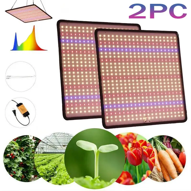 2-Pack LED Grow Light Panel Lamp with Steel ABS Construction, Full Spectrum White Blue Red UV IR LEDs for 4x4ft Grow Tent, Indoor Use for Plant Growth, Greenhouse Veg & Bloom Seedlings Hydroponics, Full Spec.