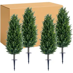 【Christmas Gift】43Inch Artificial Cypress Topiary Trees Set of 4 with Ground Spike for Outdoor-Fake Topiary Ball Trees Artificial Plant Brush for Indoor Outdoor