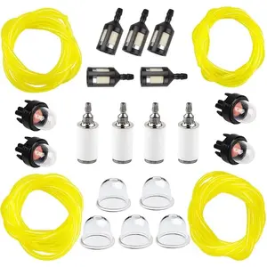 4 Size 4-Feet-Long Fuel Line Gas Hose Tube for Small Engine Weedeater String Trimmer Blower with Snap in Primer Bulb, Primer Pouland Bulb, Fuel