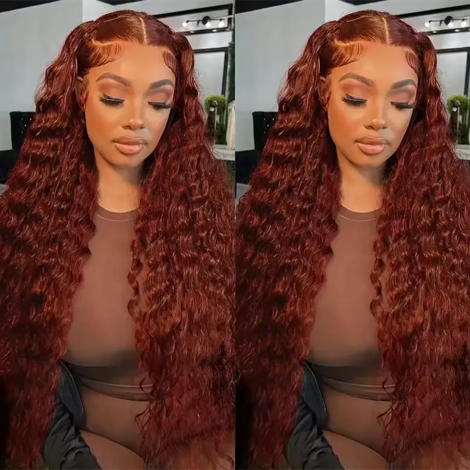 Bling Hair 180 Density Reddish Brown Deep Curly Lace Frontal Wigs 13x4 13x6 Lace Frontal Human Hair Wigs Fall Colored Wigs For Black Women