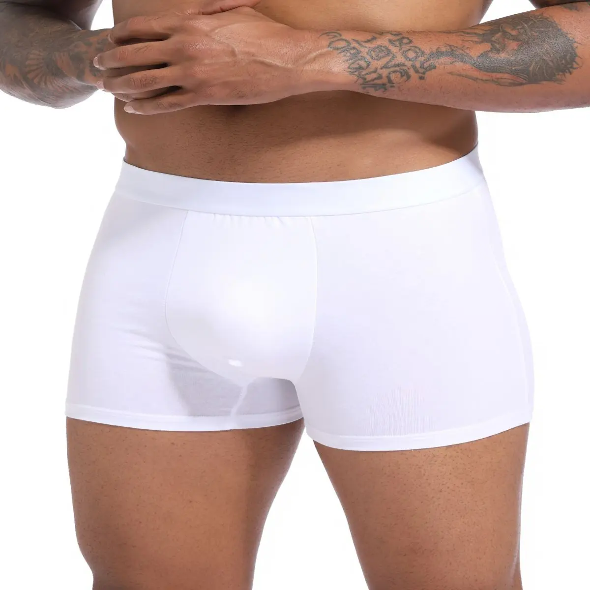 5 Pcs Men's White Boxer Shorts - Comfortable Polyester Blend Underwear with Elastic Waistband, Durable & Breathable, Machine Washable Ideal for Casual Wear, Bottoms Men, Casual Jeans Men, Men Apparel