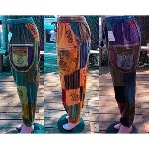 Beautiful boho hippie patchwork pants unisex zipper pockets