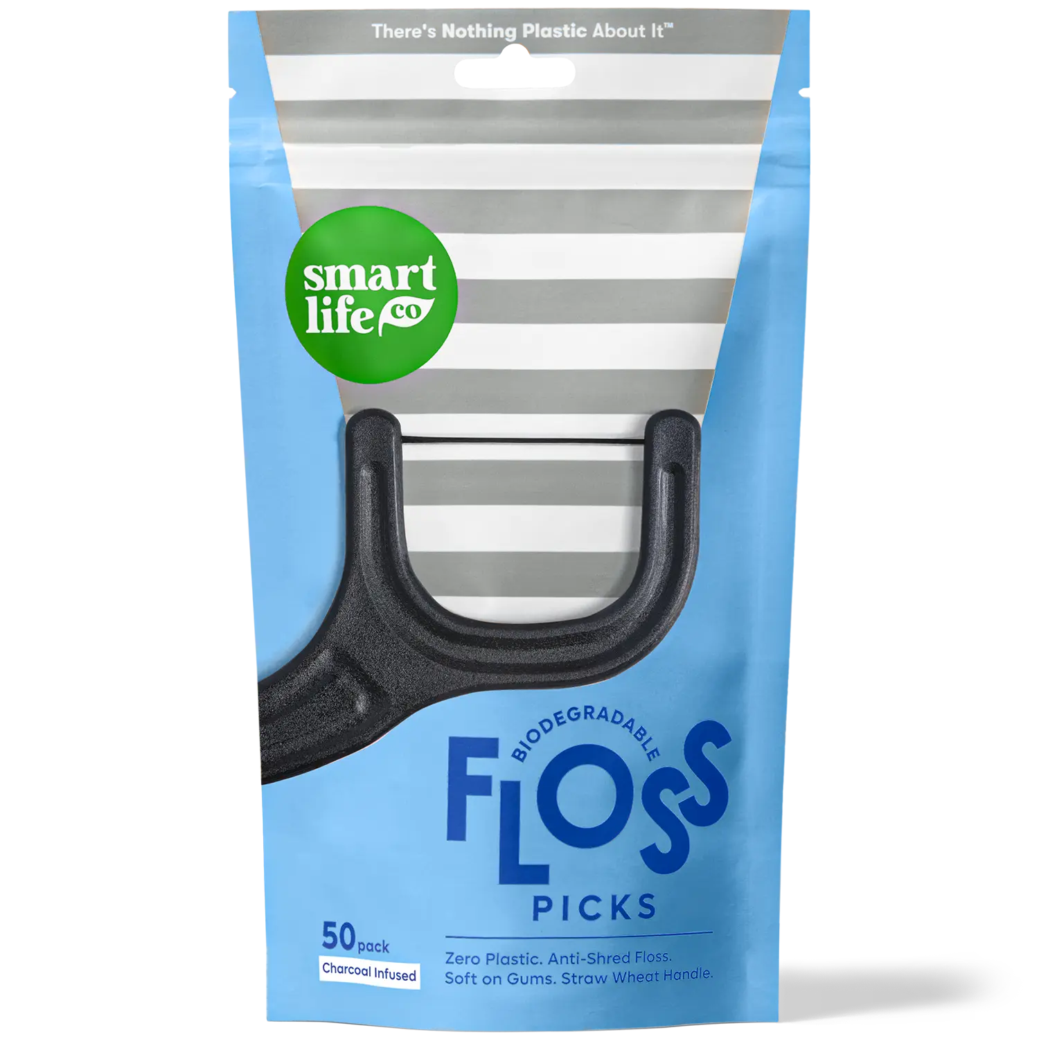 Biodegradable Floss Picks – Whitens Teeth, Anti-Shred Dental Flossers, Eco-Friendly & Sustainable, Toothpick End, Vegan & PFA Free, Charcoal 50pk