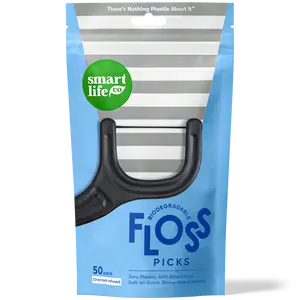 Biodegradable Floss Picks – Whitens Teeth, Anti-Shred Dental Flossers, Eco-Friendly & Sustainable, Toothpick End, Vegan & PFA Free, Charcoal 50pk