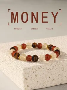 Boho Style Tiger's Eye & Red Agate Beaded Bracelet, Unique Crystals, Elastic Cord Bracelet, Daily Spiritual Jewelry, Unisex Gift, Self-healing Jewelry, Wealth & Energy Bracelet, Crystal Bracelets