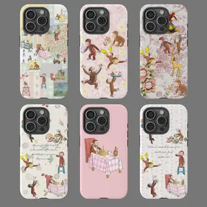 Cute Curious George Cartoon Monkey Pattern Bible Verse Vintage Fan Art Trendy Tough Phone Case. Nostalgic Christian Aesthetic Heavy Duty Shockproof Protective Smartphone Cover for iPhone 17 Pro Max 16 Air 15 14 13 12 11.