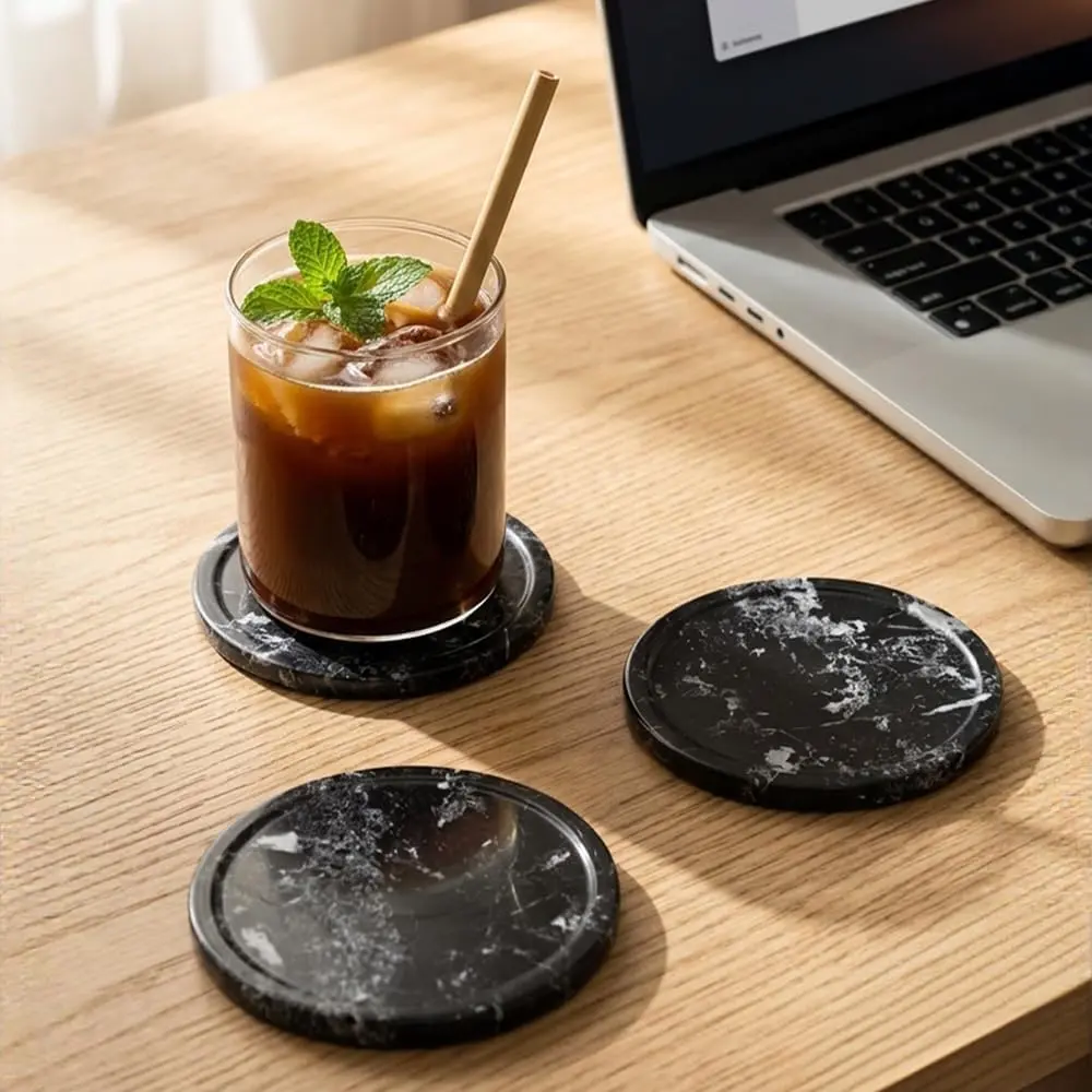 Elborse Marble Coasters Set of 6 Handmade 3.5" Inch Round Coasters for Drinks, Coaster Set with Holder for Dining Tables