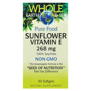 Natural Factors Whole Earth & Sea®, Pure Food, Sunflower Vitamin E, 268 mg, 90 Softgels