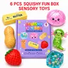 6 Pcs Squishy Stress Relief Toy Set, Glitter Dumpling & Sensory Squeeze Toys, Soft Fidget Toys with Different Textures & Materials, 6 Different Styles, Creative Party Favors & Gifts