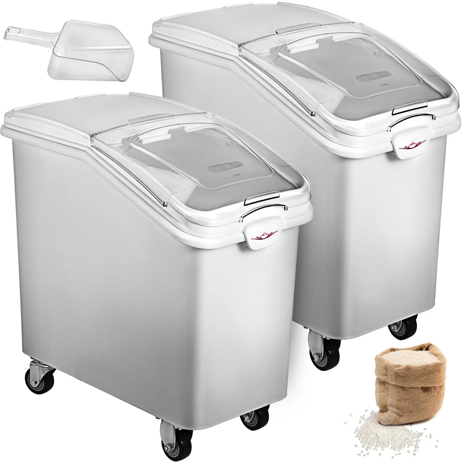 Two 21-Gallon Ingredient Bins On Casters, Food Safe Restaurant Kitchen Storage, Flour Bins On Wheels, Durable Plastic Containers For Bulk Ingredient Organization, Sanitary In Busy Commercial Kitchens