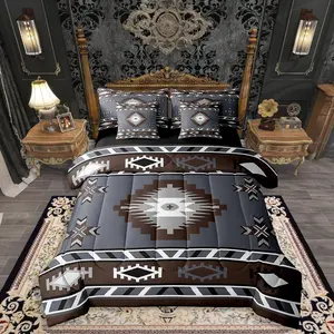 Southwestern Geometric 7 Piece Comforter Set,Bed in a Bag,Southwest Native Bedding Set,for Kids Boys Girls Aztec Tribal Ethnic Indian Bohemian Sheet Set with Comforter,Grey Brown