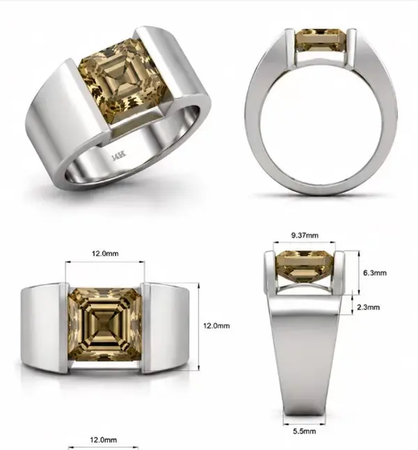 Custom For pisgnal: 14K White  5ct Champagne Asscher Lab Grown Diamond Ring US Size 11