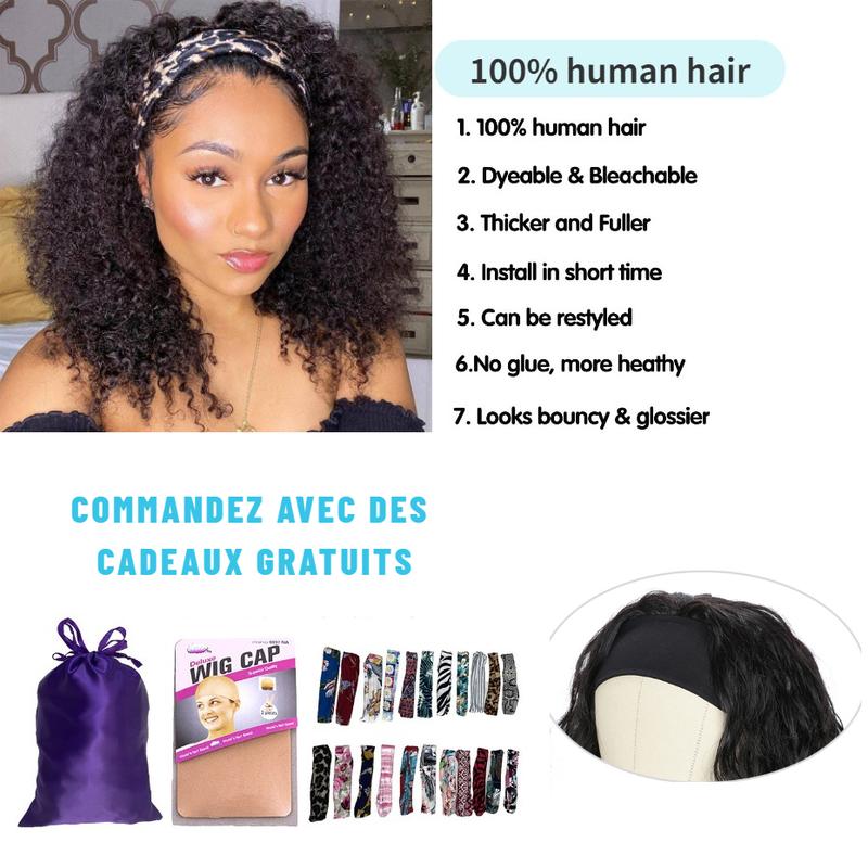 Bling Hair Full Machine Made Kinky Curly Headband Wigs Human Hair Wig Glueless Headband Deep Wave Wig For Black Women 180 Density