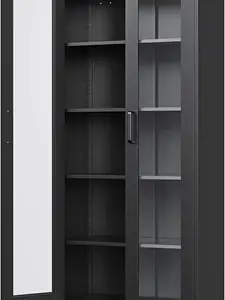 Display Cabinet with Glass Doors, 67-inch Curio Cabinets with 4 Adjustable Shelves, HD&Tempered Glass Cabinet Display Case for Home, Office, Clinic, Pantry, Assemble Required, Black