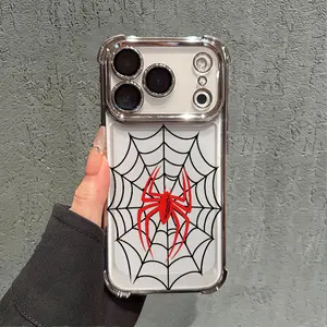 Red Spider & Web Phone Case for iPhone 17 AIR 17 PRO 16 PRO 15  PRO MAX  14 PLUS 13 PRO 12 11 series (silicone softshell) airbag anti-drop and shockproofmobile phone protective case