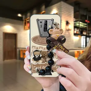 Anti-knock Skin-friendly feel Phone Case For Blackview BV6900 Waterproof protective case Bear bracelet Dirt-resistant silicone Black pearl pendant Simplicity Back Cover