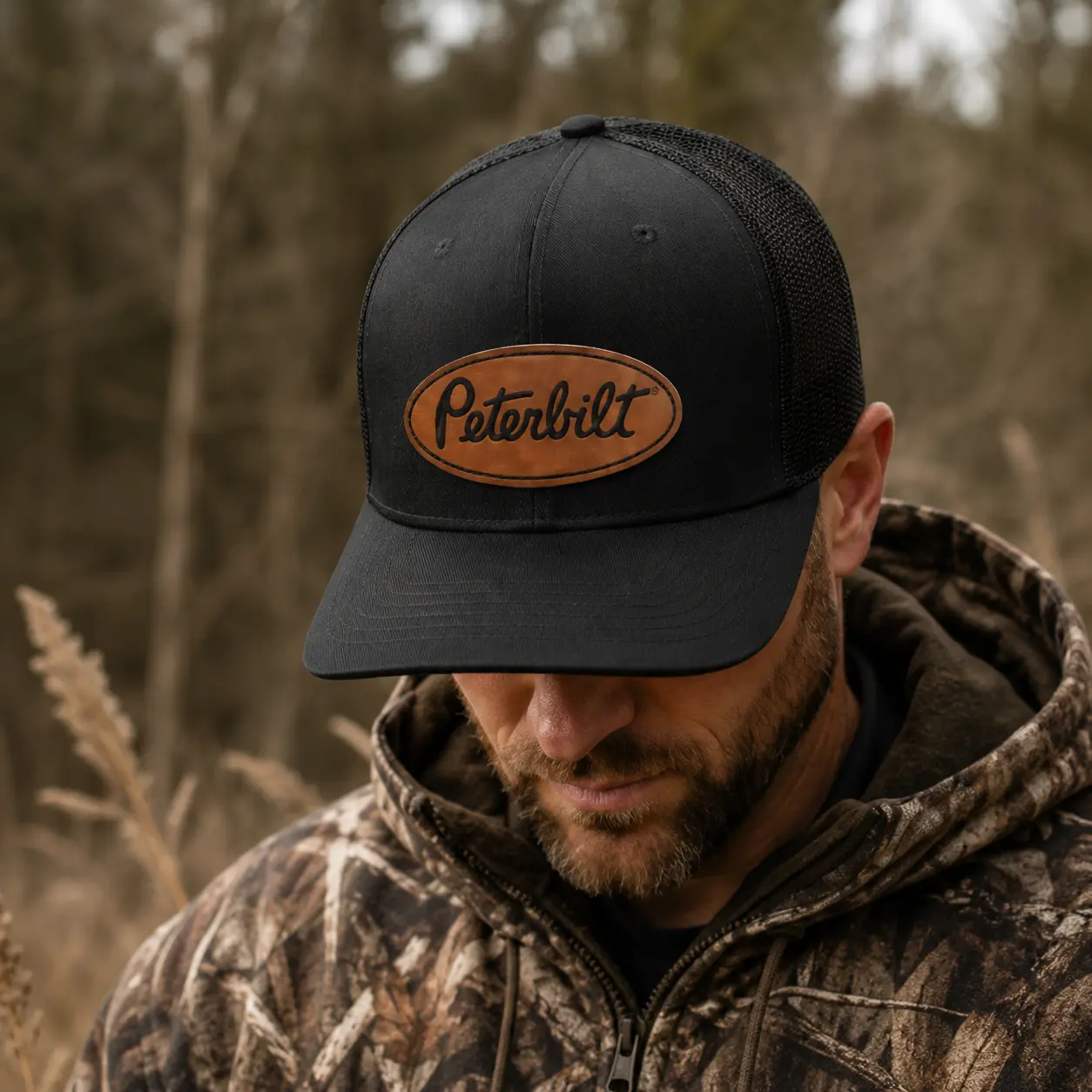 Peterbilt Richardson 112 Trucker Hat, Leather Patch Semi Truck Driver Cap, Diesel Trucker Gift for Him, Mesh Snapback Hat