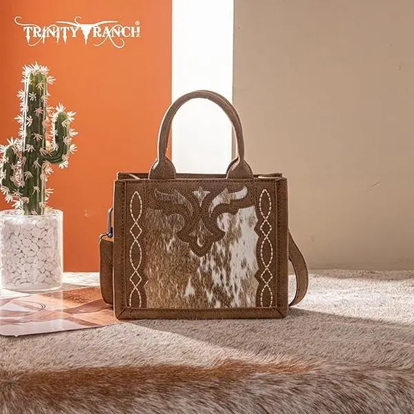 TRINITY RANCH COWHIDE MINI TOTE CROSSBODY BAG