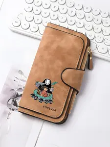 Long wallet with Spirited Away characters such as No-Face and others anime character fashion card holder, snap closure, zipper wallet | Themed graphic wallet