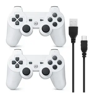 wireless Controller for ps3 Rechargeable Game Wireless Controller 2 Pack with 2 Charging Cables, Compatible with Playstation3 (White+White)